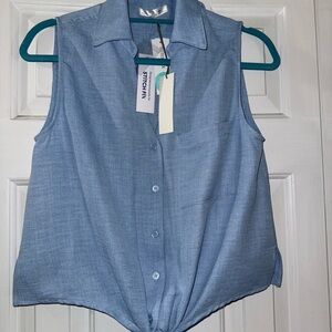 Nine Britton Blue Sleeveless Button-Down Shirt